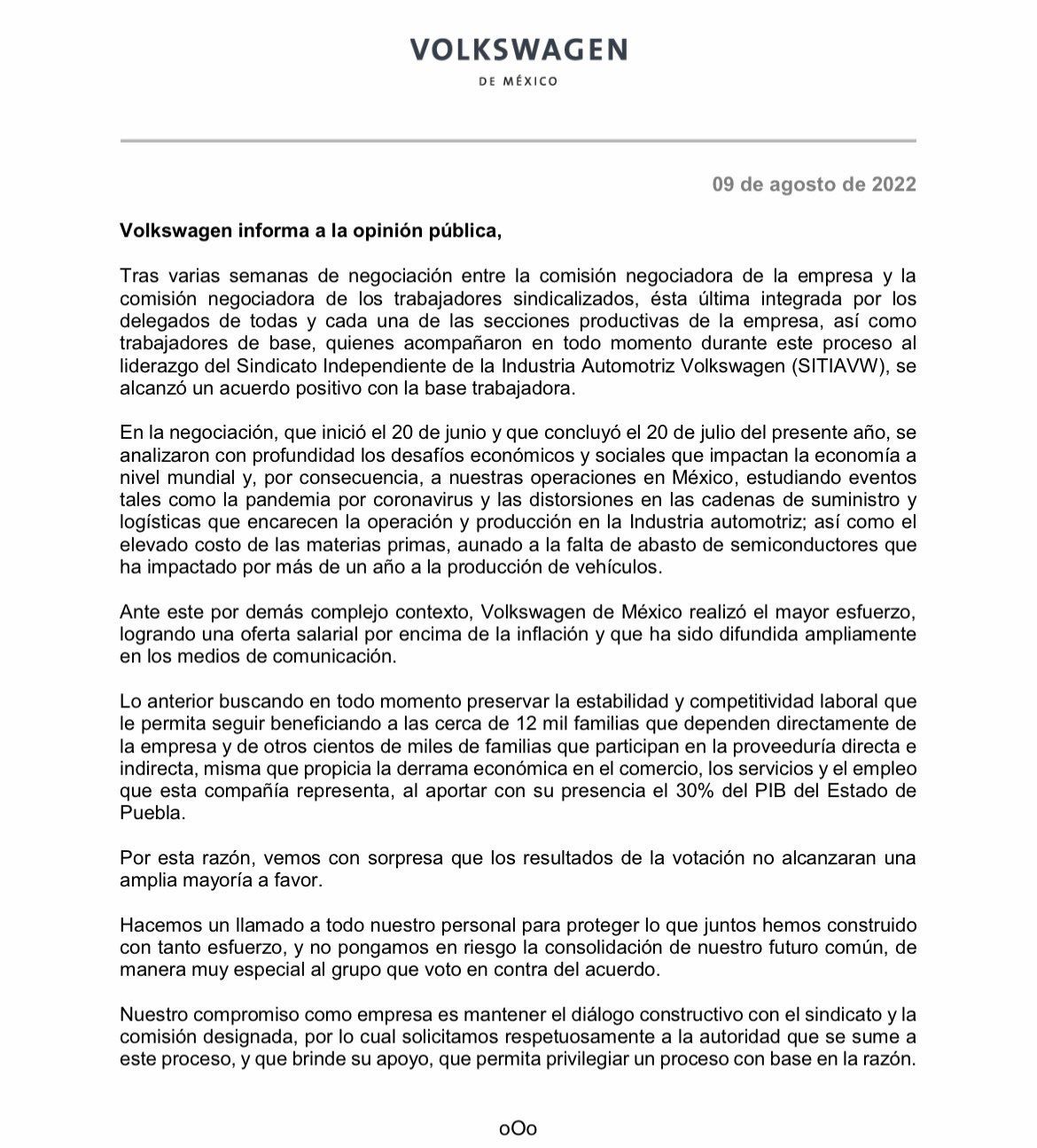 Sindicalizados de Volkswagen son los mejores pagados del país; preserven la empresa: Barbosa